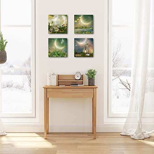 Qtespeii- Modern Decor Stretched And Framed Giclee Prints Artwork Fantasy Fairy Tale Pictures Paintings On Canvas Wall Art For Nursery Kids' Bedroom Home Decorations Set Of 4, 12 By 12 Inch #TOP5