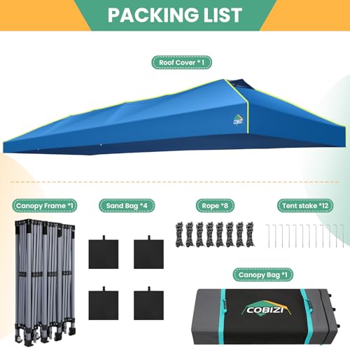 Image of COBIZI 10x30 Pop Up Canopy, Wedding Party Tent Without Sidewall One Push Setup Glow, 3 Adjustable Height Air Vent Waterproof UPF50+, Wheeled Bag, 4 Sandbag, 8 Stake, Ropes for Commercial, Outdoor