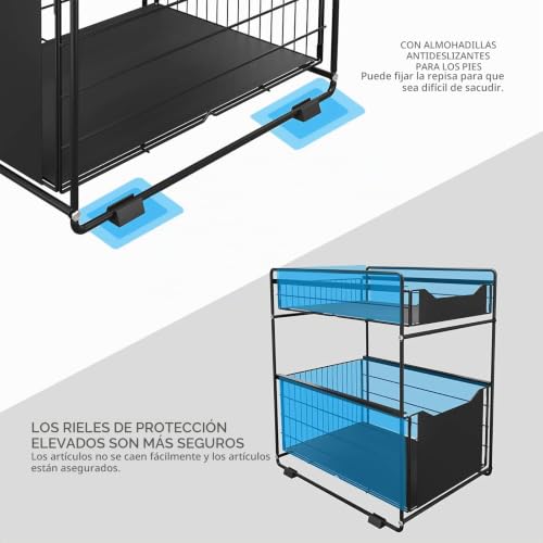 Miniatura 4 de Dawnyield 2 Niveles Organizador Con Cajón De Almacenamiento Deslizante Debajo Del Fregadero Organizador De Aperitivos Para Cocina-Negro