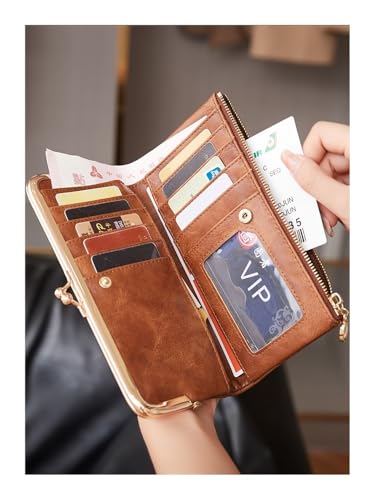 Solid Color Multi Functional Long Wallet, Vintage Clutch Coin Purse, Women's Card Holder Zipper Wallet (Qb332 Brown)4