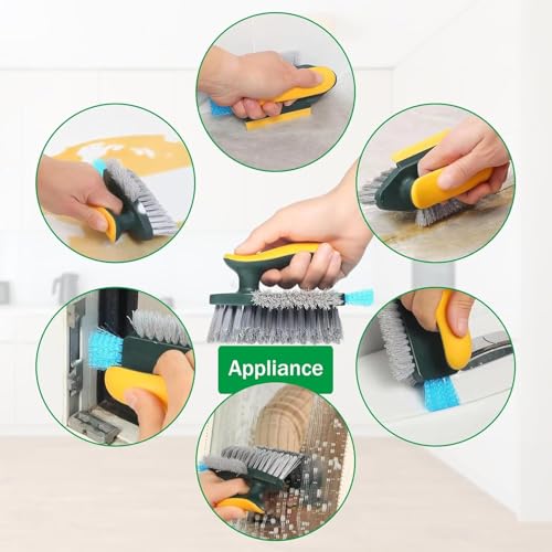 Image of UCRAVO 4 in 1 Tile Brush Multi-Purpose Gap Cleaning Brushes, Durable Bristles Suitable for All Surfaces, Stubborn Stains Remover, Crevice Scrub Brush, Ideal for Kitchen, Bathroom, Tracks & Shoe Seams