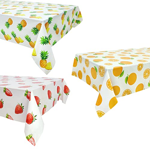 Pandecor 3 Pieces Tablecloths for Birthday Party,Disposable Plastic Rectangular Table Covers for Baby Shower Kid's Birthday Party (Fruit Party)