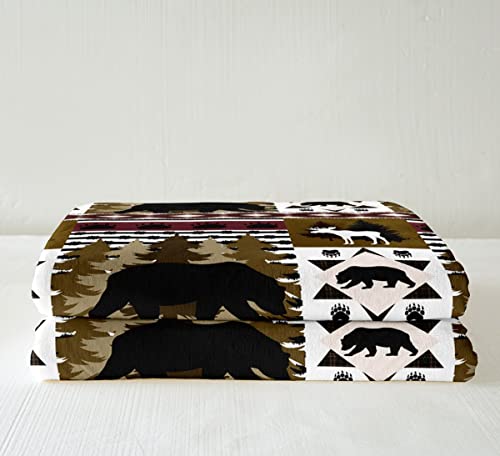 Hunting Plush Blanket Throw Safari Animals Patchwork Fleece Bed Blanket Bear Paw Deer Antlers Jungle Sherpa Blanket For Kids Boys Camo Gypsy Aztec Southwestern Fuzzy Blanket Sofa Decor Queen 90"X90" #TOP2