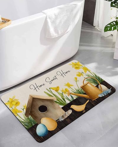 Litter Star Home Sweet Home Words on Linen Bathroom Rug Diatomaceous Earth Bath Mat,Absorbent Shower Mat Non-Slip Doormat for Kitchen Bedroom, Bird Cages Kettles Diatomite Stone Mats 16x24in