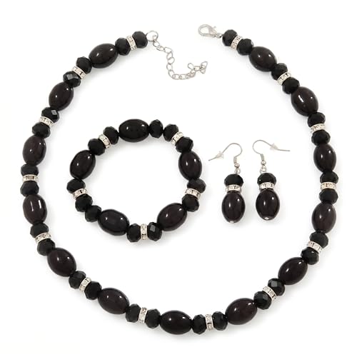 Juego de pendientes y collar de cuentas negro para regalo especial