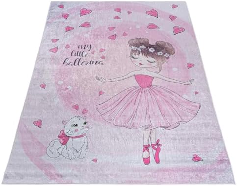 7. Bild von Mazovia Kinderzimmerteppich Antirutsch - Waschbar bis 30 Grad - Ballett Ballerina - Kurzflor Kinderteppich Teppich für Kinderzimmer - ÖKO-TEX - Teppiche Mädchen Rosa Pink 80 x 150 cm 80 x 150 cm