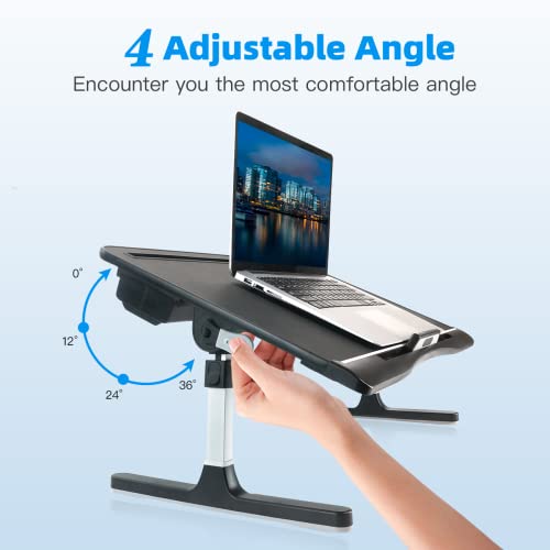 Image of KLEAR Laptop Bed Tray Table with PVC Leather Surface, 2 Drawers, Black, XL | Foldable Lap Desk for Laptop, Multifunctional Adjustable Lap Table for Working,Writing, Gaming, Drawing