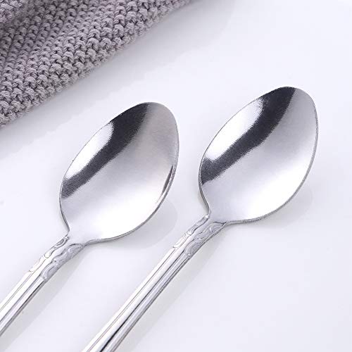 Iced Tea Coffee Spoons Long Handle 8-Inch Cold Drink Stirring Spoons, Buy&Use 12 Pcs Rose Pattern Silverware Flatware Set #TOP5