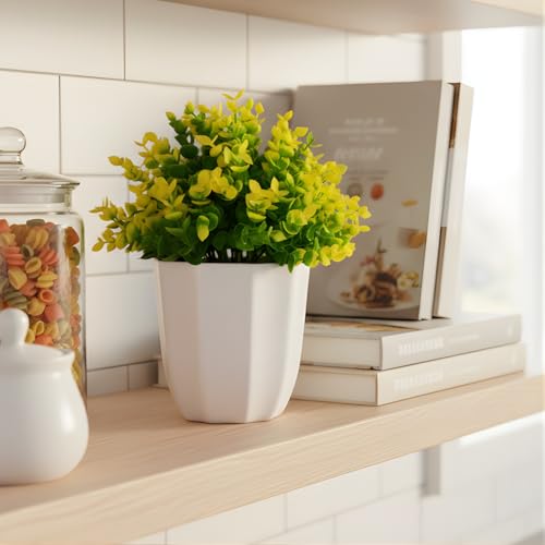 Image of fancymart Artificial Plant Hackleberry Yellow Bunch in Pot - 22 cm Height, Perfect for Tabletop Decoration | Ideal for Home & Office Decor