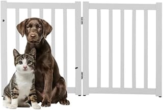 Freestanding Dog Gate - 2-Panel Foldable Indoor Pet Fence - 40x24-Inch Wood Dog Gate for Stairs, Hallways, or Doorways by PETMAKER (White)