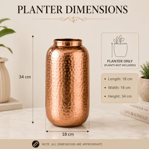 Image of INDIAN DECORMART Flower Vase | Flower Pots for Home Decor, Living Room, Bedroom, Office, Gifting, Colour Copper (IDM22242, 18x18x34 CM)