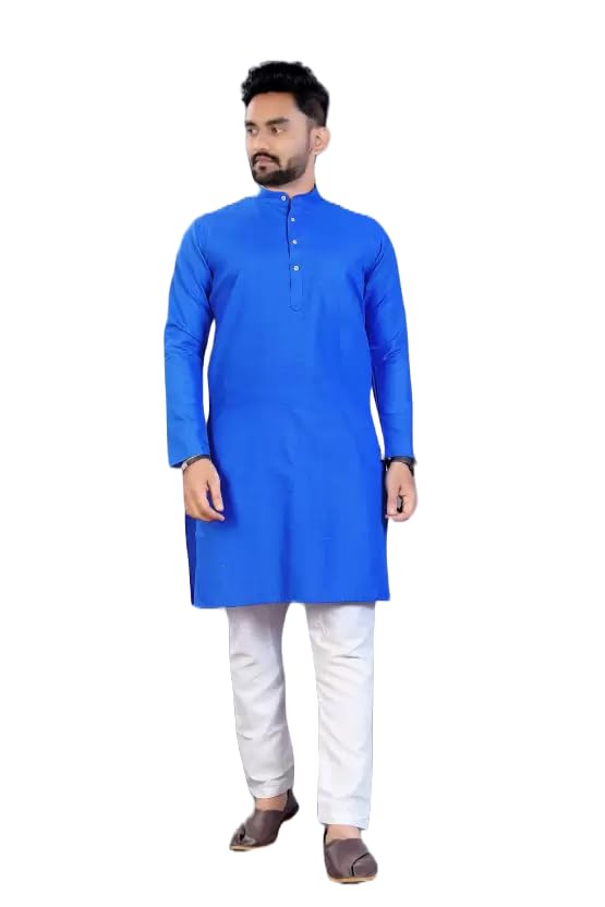 Image of weltpocket Men's Cotton Blend Solid Straight Kurta Pyjama