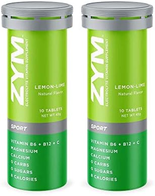 ZYM Sport Electrolyte Effervescent Tablets - Natural Electrolyte Replacement Supplement for Fast Hydration & Energy (Lemon Lime, 2 Pack)