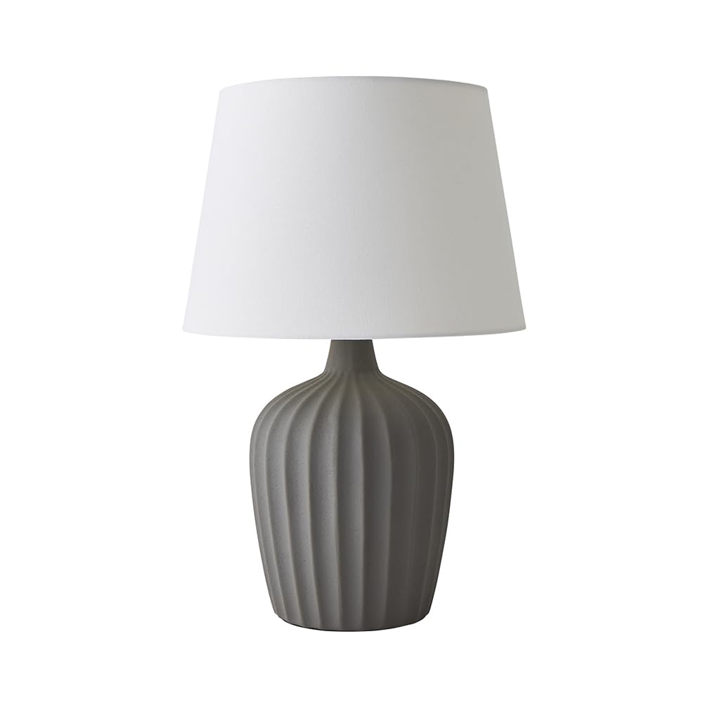 ValueLights | Serena Natural Tapered Linen Lamp Shade Ribbed Ceramic Grey Table Lamp with Bulb | Table Lamps, Home Décor & Improvement Essential | Light Bulb Included