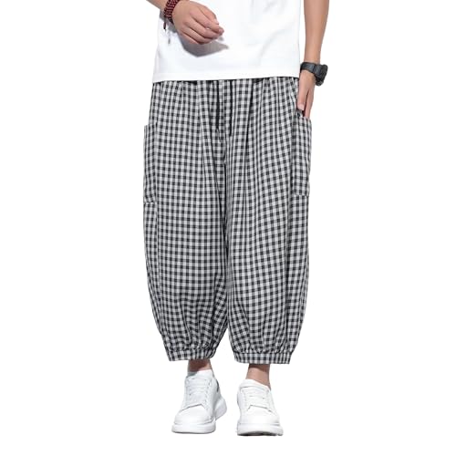 Tripleberly Mens Capri Pants Wide Leg Baggy Harem Pants Men Drawstring Elastic Waist 3/4 Capri Shorts Blow Knee with Pockets Cropped Trousers3