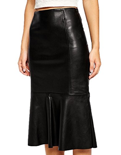 Women's Leather Skirt Genuine Soft Lambskin Leather Below-Knee Skirt RK009