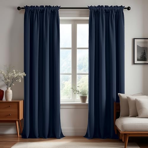 Deconovo Blackout Curtains, Thermal Insulated Rod Pocket Window Drapes, Noise Reducing, Oeko-TEX Certified, Room Darkening Curtains for Bedroom/Living Room, 2 Panels, Navy Blue, 34W x 84L