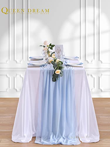 Queendream 2 Pieces 10Ft Blue Chiffon Table Runner Sheer Fabric Runners Romantic Table Cover Decorations For Wedding Birthday Ceremony Bridal Party #TOP2