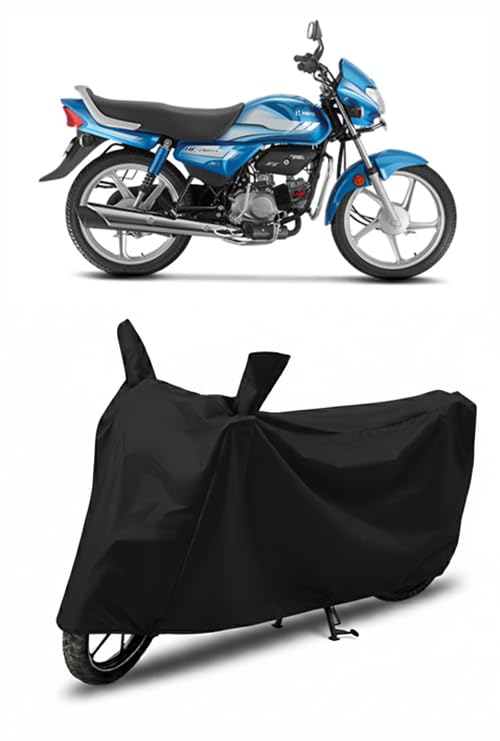 Image of DRAKOWISH Waterproof Bike Cover for Hero HF Deluxe | All Weather Protection from Rain, Dust, UV Rays & Scratches with Mirror Pockets & Buckle Belt | HF Deluxe Bike Cover