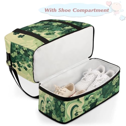 Travel Duffel Bag with Shoe Compartment, Clover Leaves Shoulder Weekender Bags for Women, Foldable Waterproof Travel Bag Carry on Bag4