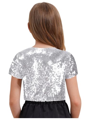 Choomomo Kids Girls Short Bolero Shrugs for Dresses Open Front Short Sleeve Sparkly Sequin Cropped Cardigan4