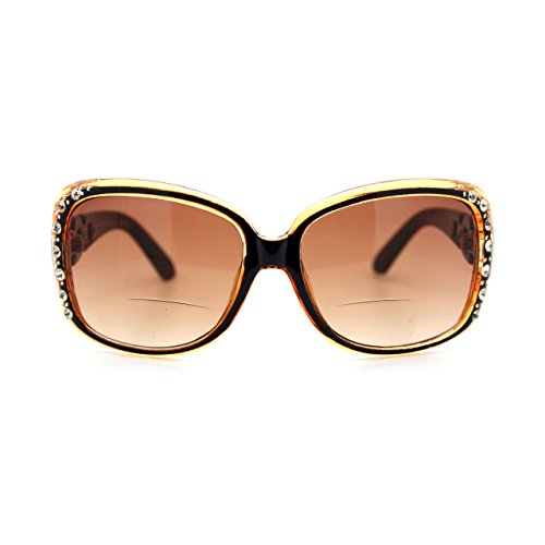 JuicyOrange Womens Bifocal Lens Sunglasses Oversized Square Rhinestone Frame (Brown, 2.75)3