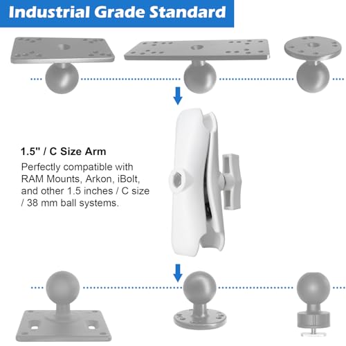 Image of White Marine C Size 1.5 inch Ball 5.9 inch Double Socket Arm | White powder coated aluminum marine arm for 38mm C size ball. 15cm medium length. Fits RAM and iBolt mounts