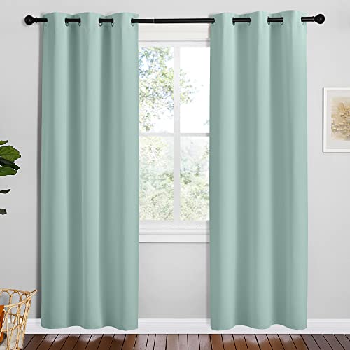 Image of NICETOWN Aqua Blue Room Darkening Curtains for Kitchen, Set of 2, 42 inches Wide by 78 inches Long, Window Treatment Thermal Insulated Solid Grommet Room Darkening Curtains /Drapes for Bedroom