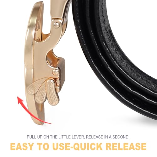 Image of Aurolran Men&Womens Leather Dress Belt Business Automatic Buckle Belt Color-Black Silver Gold