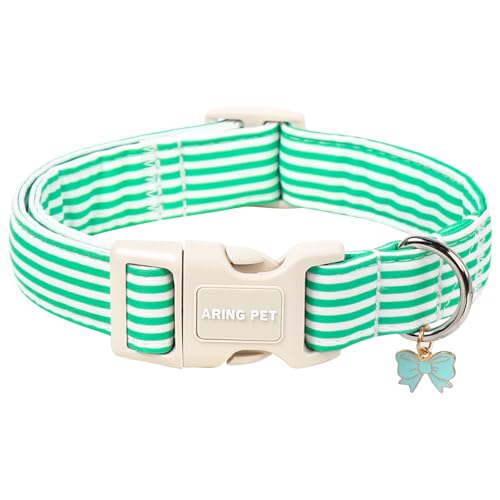 Image of ARING PET Teal Striped Dog Collar for Small Medium Large Boy Girl Dogs-XS | Cotton Fall Winter Puppy Pet Collar for XS S M L XL Dogs, Soft Sturdy Comfortable, Daily Wear Park Play Neighborhood Stroll