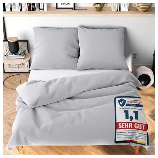 Wolkenfeld Bettwäsche 155x220 hell grau - kuschlig weich & bügelfrei - 1x Bettbezug + 1x Kissenbezug 80x80