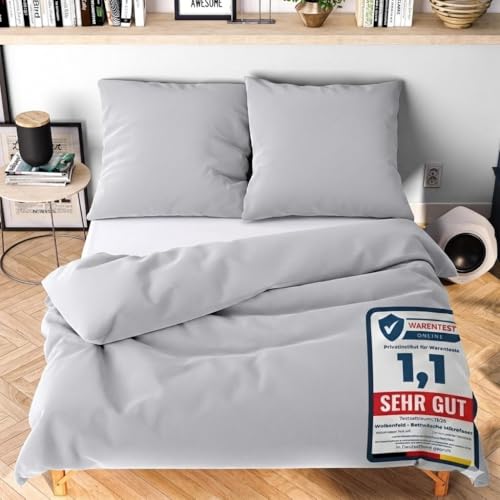 Wolkenfeld Bettwäsche 155x220 cm – Hellgrau - kuschlig weich &...