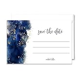 Paper Clever Party Blue Save the Date with Envelopes, All Occasion Cards for Wedding Invitations, Birthday, Graduation, Watercolor Gold Floral, 3.5x5, 25 Pack