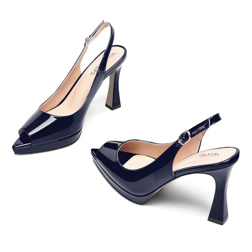 MOVINSTEPS Womens Buckle Fashion Adjustable Strap Patent Wedding Pointed Toe Platform Spool High Heel Pumps Shoes 4 Inch 6