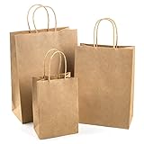 WDC Brown paper bags with handles bulk, 75 craft bags, 25 each (large, medium & small). Plain paper...
