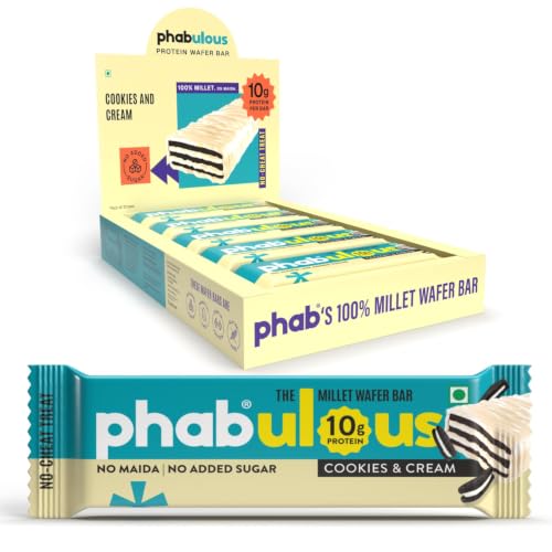 Image of Phab Millet Wafers - Cookies & Cream | 10g Protein | 0 Sugar, No Maida, No Preservatives, No Trans Fat | Millet Goodness (Bajra) | Gluten-Free Healthy Snack | Desk-to-Gym Snack | Pack of 10