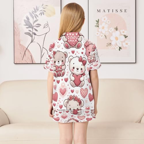 senya Pajama Sets Silky Button Down Nightwear Sleepwear Size 5-14 Years Pink Bear4