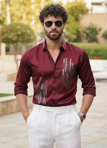 Image of IndoPrimo Men's Stylish Satin Shirt for Party and Casual Wear - Exclusive Designer Full Sleeve Shirt for Men - Pilar