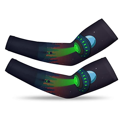 Alien UFO at Night Unisex Cooling Arm Sleeves Fashion Sun Cover Fingerless Gloves for Basketball Football Volleyball S