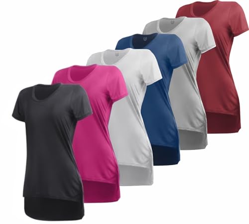 Kit 6 Camisetas Femininas Dry Fit Poliéster Academia Tapa Bumbum (BR, Alfa, GG, Regular, Sortido)