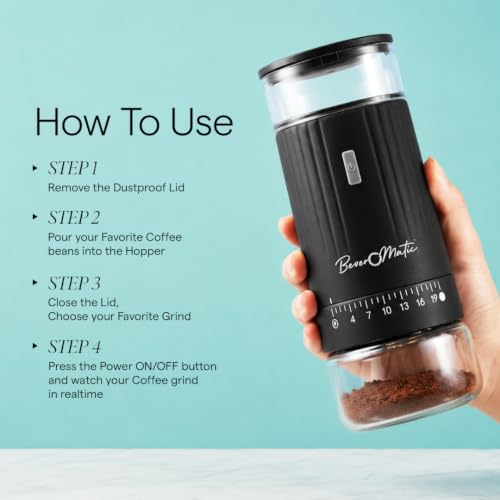 Image of Rechargeable Electric Coffee Grinder | 19 Grind Settings, Ceramic Conial Burr, Stainless Steel Housing, 60 Grams Bean Capacity,1600 MAH Battery, Auto Cut Off