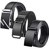 RTUMENG 3pzs Cinturones de Hombre Negro, Cinturón de Piel y Nailon para Hombre con Hebilla Automática, Cuero de Doble...
