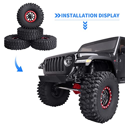 Allinrc 1.9 Inch Beadlock Wheels And Tires 1/10 Rc Crawler Wheel Hubs For Traxxas Trx4 Axial Scx10 Scx10 Ii Iii Redcat Gen 8, Set Of 4 (Red Rims) #TOP4