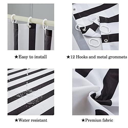 Yaxi Black And White Shower Curtain Fabric Shower Curtain For Bathroom Modern Black Striped Shower Curtain Summer Water Repellent In Bath 72X72 Inches Shower Curtains Set With Hooks #TOP4