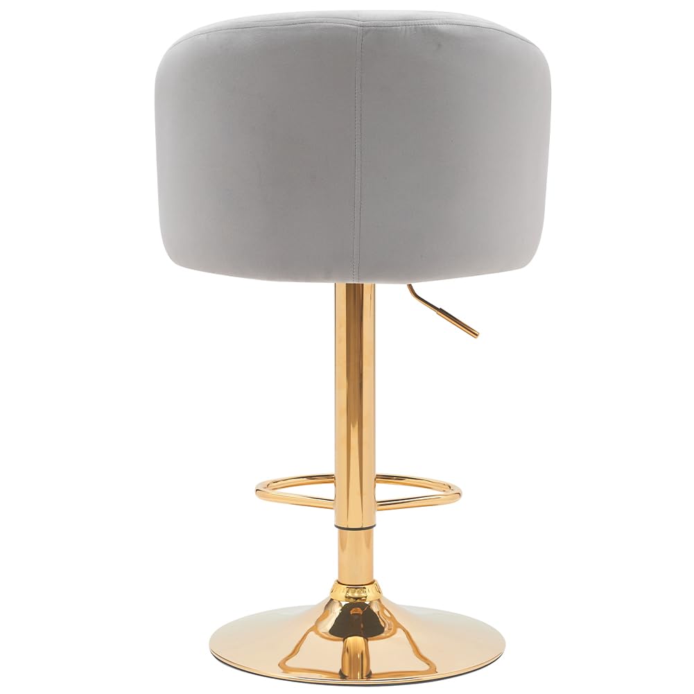 BAKAJI Set 2 Sgabelli da Cucina con Altezza Regolabile e Rivestimento in Tessuto, Sedie da Bar, Ristoranti, con Struttura Oro e Poggiapiedi, Sgabello Girevole Schienale Comfort Imbottito (Grigio)