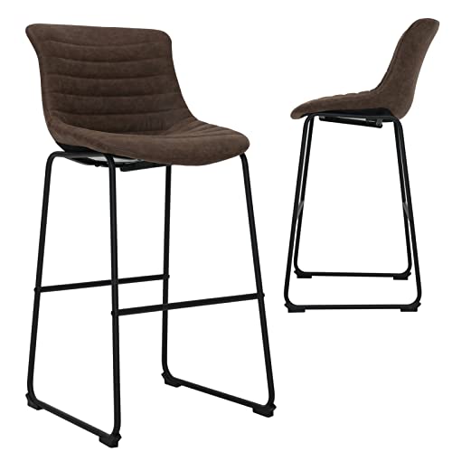 Chairelax Bar Stools 28" Counter Height Stools With Metal Legs Set Of 2, Dining Chairs, Faux Leather Bar Chairs With Backrest, Modern Design For Kitchen Bar Counter Restaurant (Brown) #TOP30