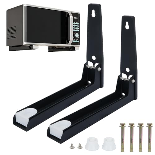 COEWUR 2PCS Support Mural Micro Onde en Acier Inoxydable 230-400mm Support Mural pour Four à Micro-Ondes Pliable Universel Charge Maximale 40 kg, Noir
