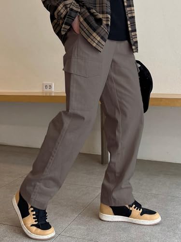 Image of GRECIILOOKS Men Loose Low-Rise Baggy Cargo Pants - Cotton Trousers with Adjustable Drawstring Waist - Casual Streetwear Utility Cargos