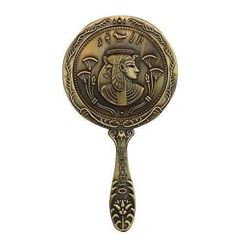 Vintage Hand Mirror Metal Handheld Mirror Antique Egyptian Hand Held Mirror Gift Cute Girl Vanity Makeup Round Mirror Travel Mirror Rose Copper