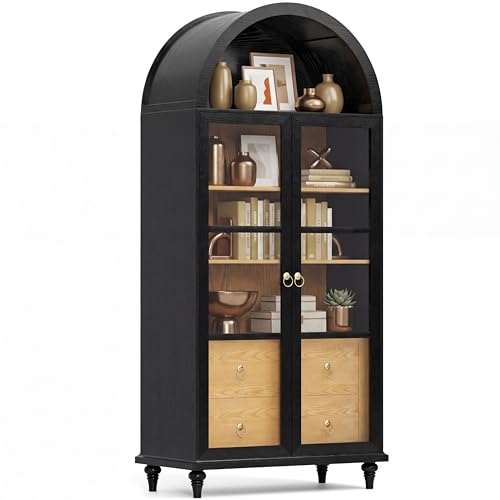YESHOMY Black Glass Door Cabinet